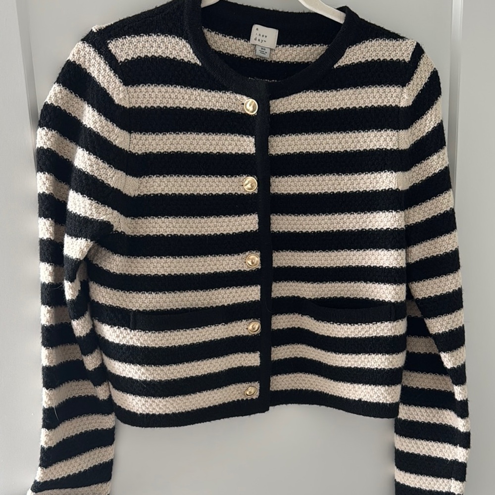 A New Day Black and Cream Striped Cardigan